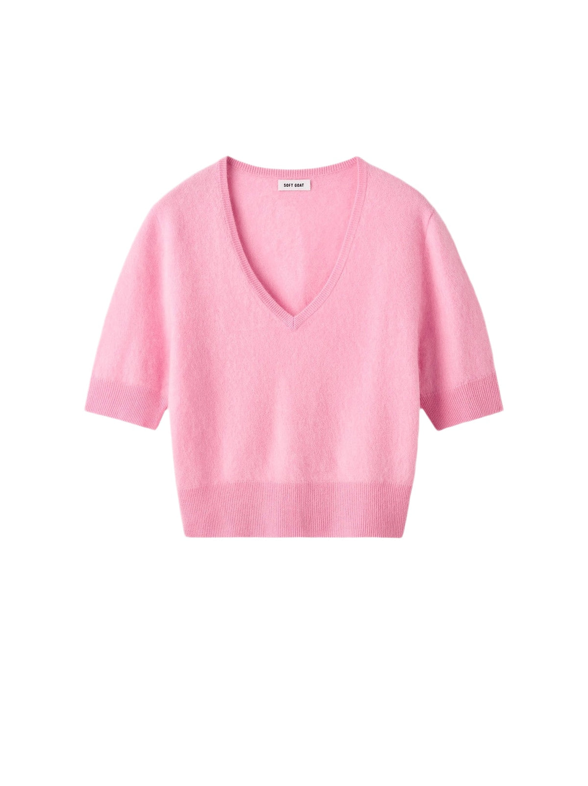 Brushed cashmere V-neck T-shirt - Pink