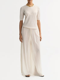 Featherlight short-sleeved cashmere top - Beige