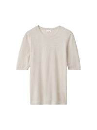 Featherlight short-sleeved cashmere top - Beige