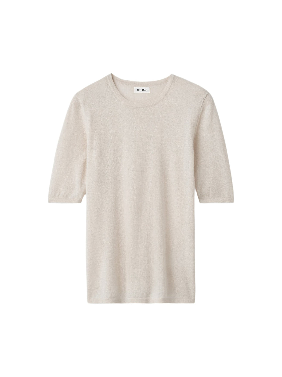 Featherlight short-sleeved cashmere top - Beige