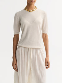 Featherlight short-sleeved cashmere top - Beige