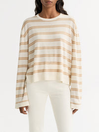 Pull col rond en soie et cachemire mélangé - Beige