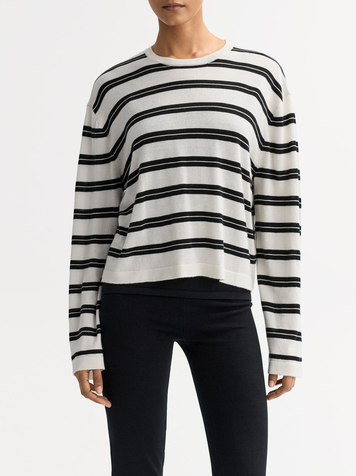 Pull col rond en soie et cachemire mélangé - Noir