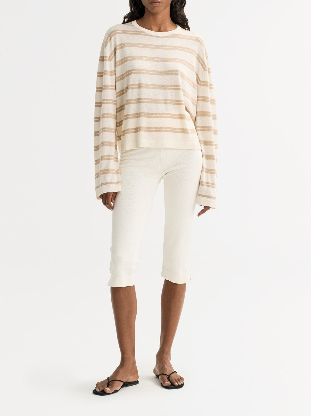 Pull col rond en soie et cachemire mélangé - Beige