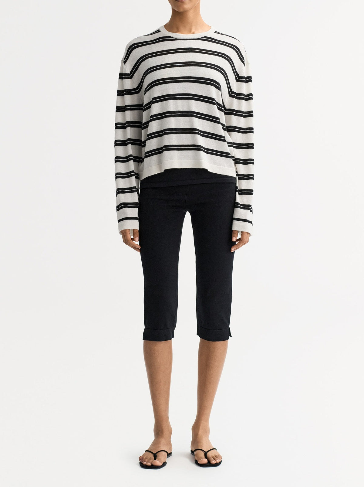 Pull col rond en soie et cachemire mélangé - Noir