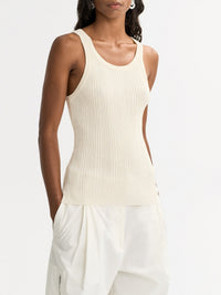 Ribbed silk-blend tank top - White