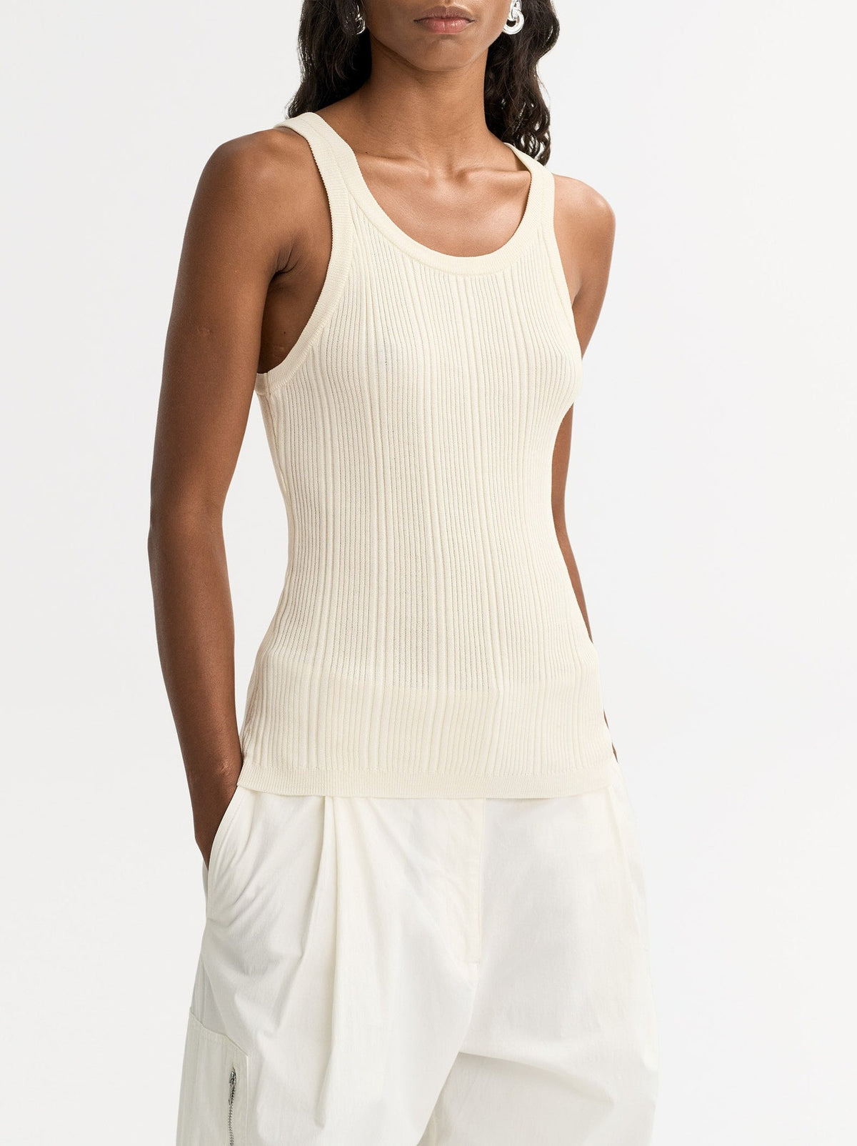 Ribbed silk-blend tank top - White