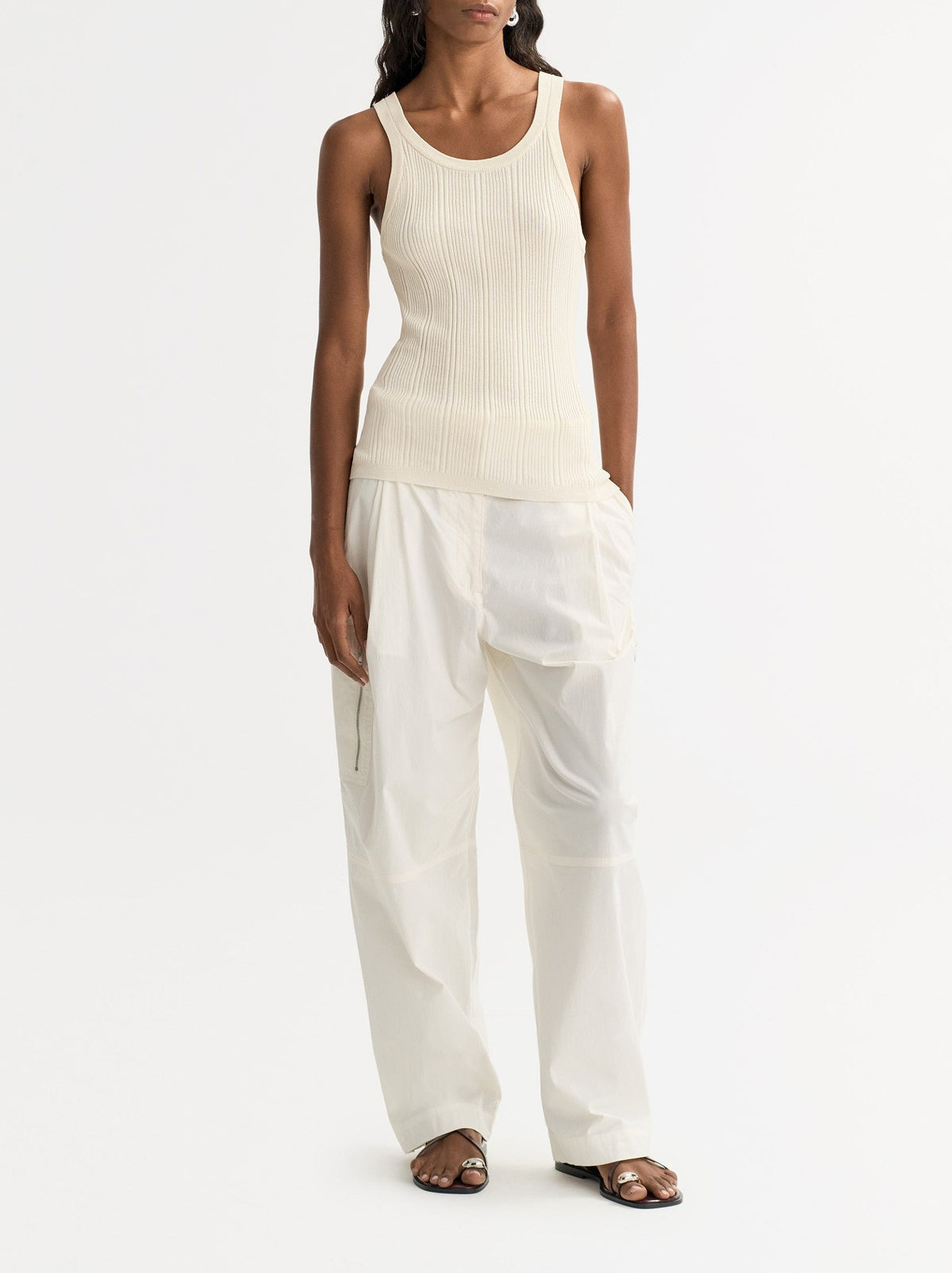 Ribbed silk-blend tank top - White