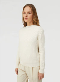 IVORY DAMIER WOOL AND SILK JACQUARD CREWNECK