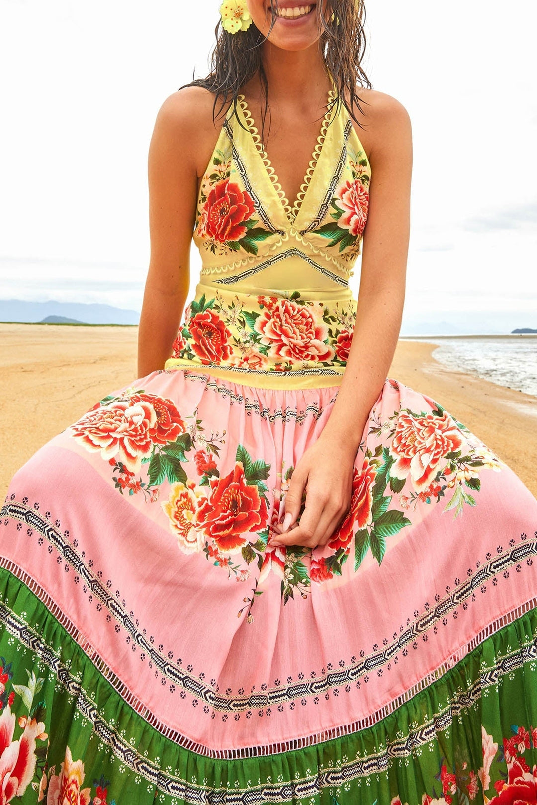 Robe longue Manuela Floral - Jaune