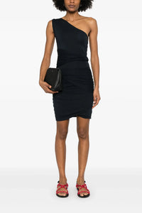 Robe midi asymétrique en coton - Bleu Marine