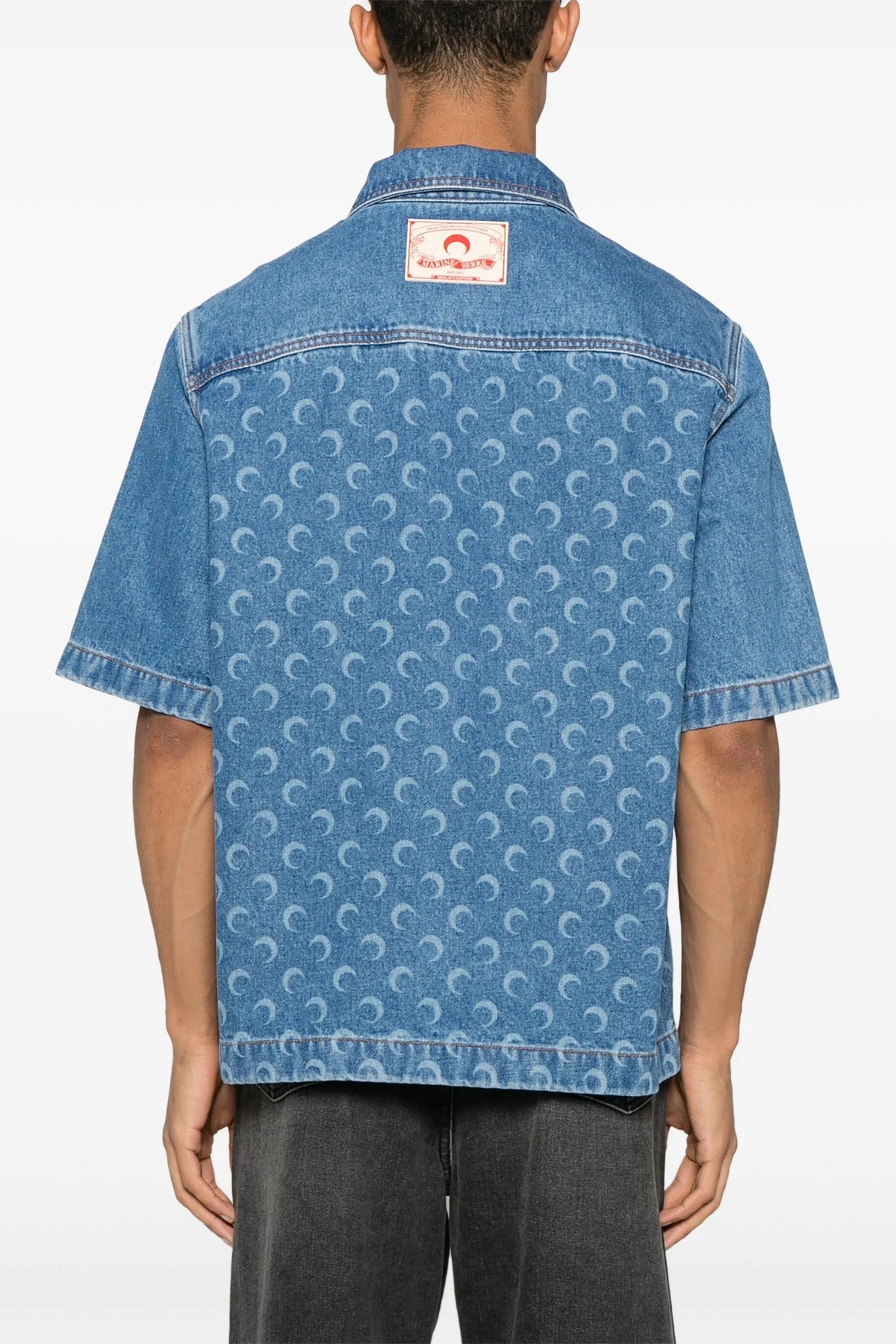 Moon Laser Blue Wash Denim Ss Shirt - Bleu