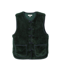 Sleeveless Sherpa jacket with front bows - Evergreen
