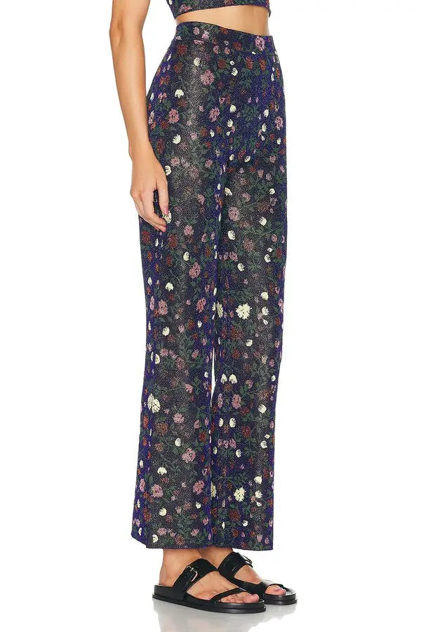 Pantalon évasé à imprimé - Silver Floral Jacquard