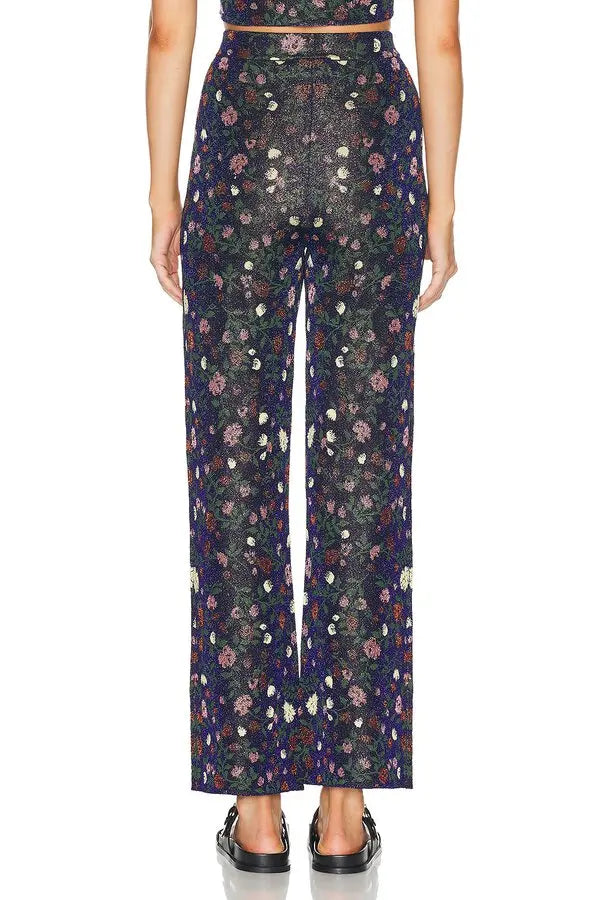 Pantalon évasé à imprimé - Silver Floral Jacquard