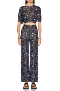 Pantalon évasé à imprimé - Silver Floral Jacquard