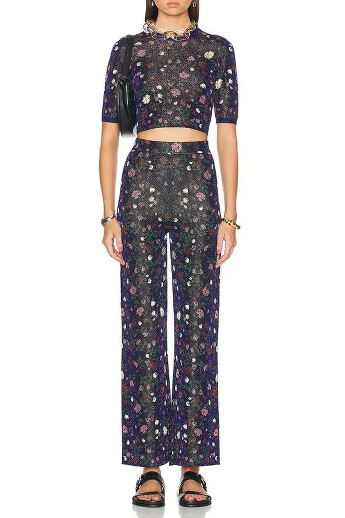 Pantalon évasé à imprimé - Silver Floral Jacquard