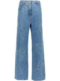 Ribbon denim jeans with rhinestones - Blue