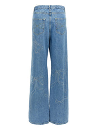 Ribbon denim jeans with rhinestones - Blue