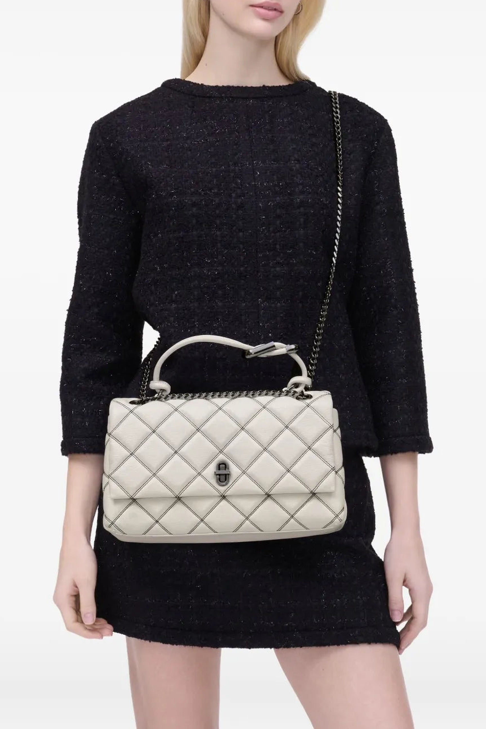 Sac The Dual Chain Shoulder matelassé en cuir - White & Black
