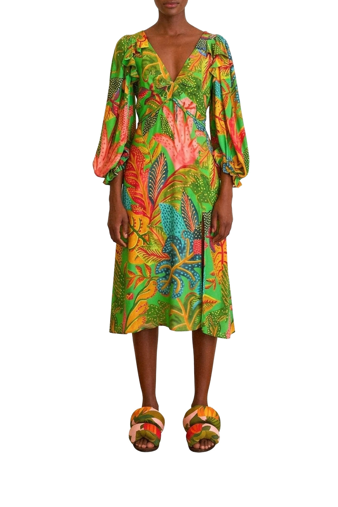 Slit Forest Dream midi dress - Green