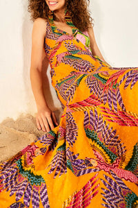 Robe midi à imprimé - Jaune