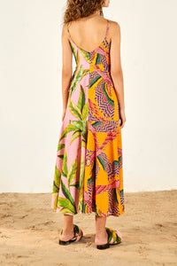 Robe midi à imprimé - Jaune