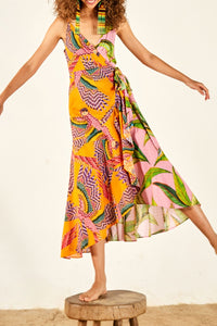Robe midi à imprimé - Jaune