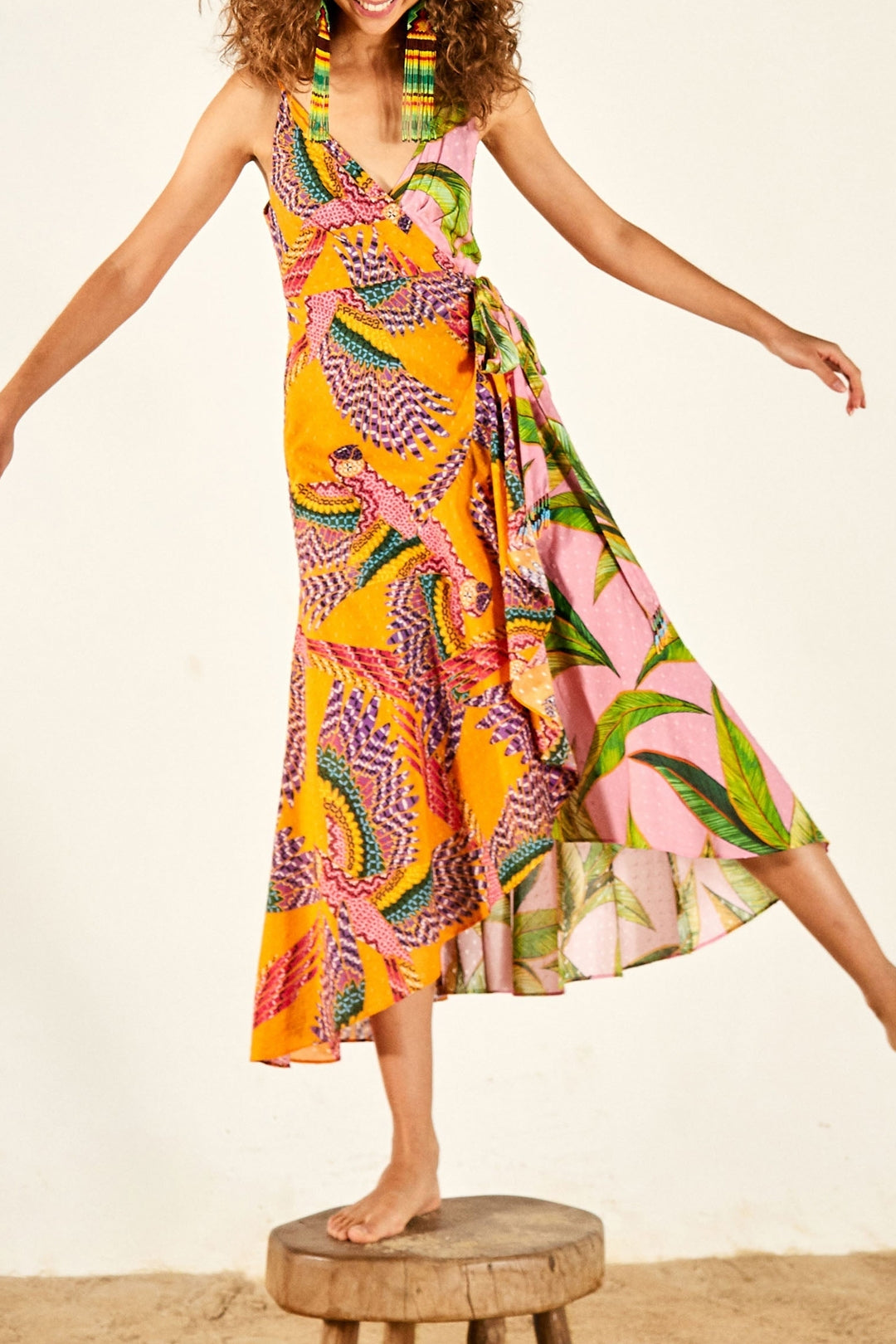 Robe midi à imprimé - Jaune