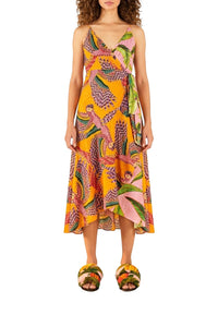 Robe midi à imprimé - Jaune