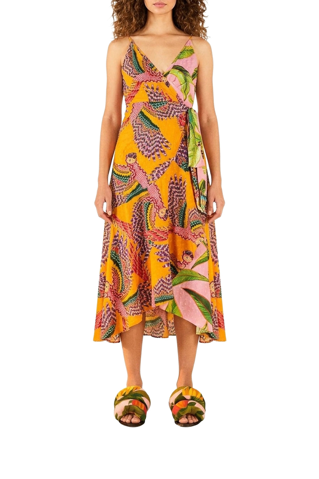 Robe midi à imprimé - Jaune
