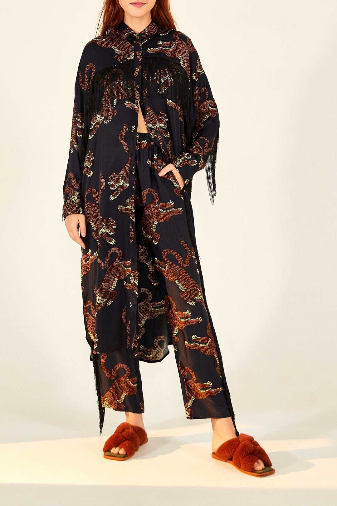 Leopard fringed shirt - Brown