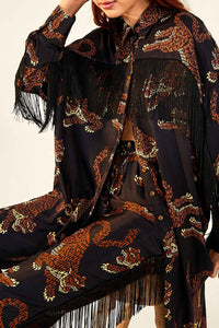 Leopard fringed shirt - Brown