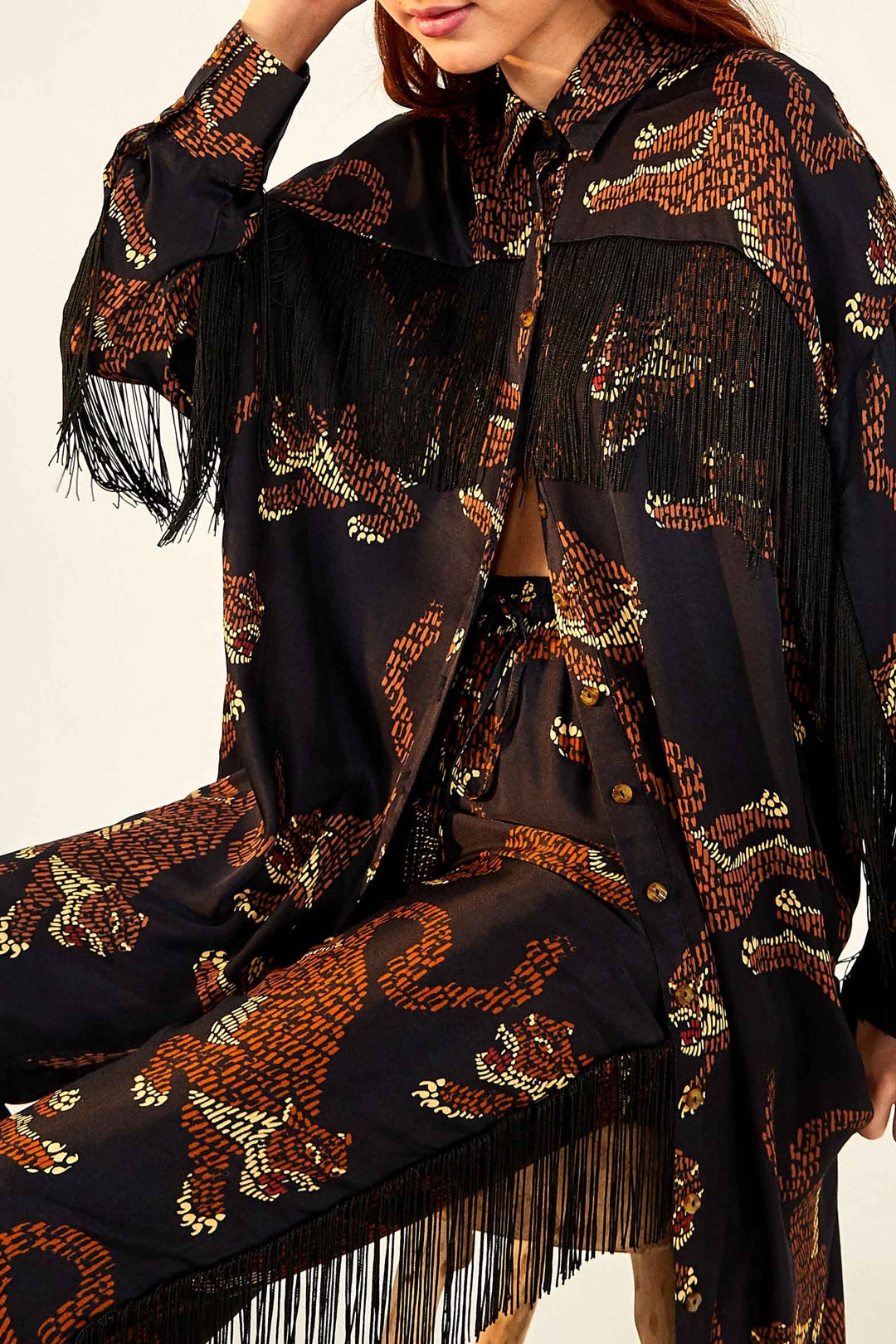 Leopard fringed shirt - Brown