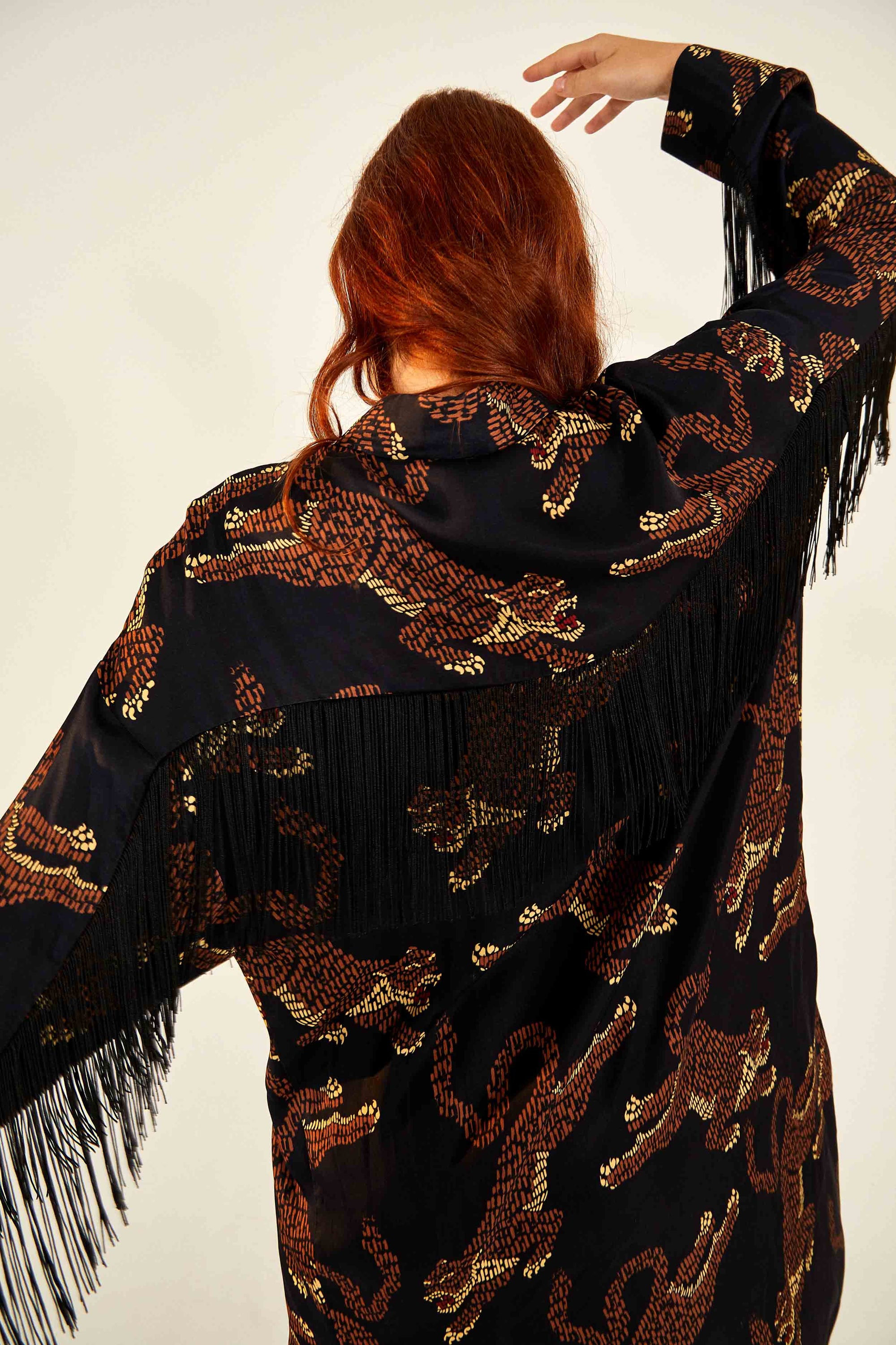 Leopard fringed shirt - Brown