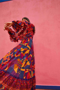 Robe longue Abstract Patches - Rose
