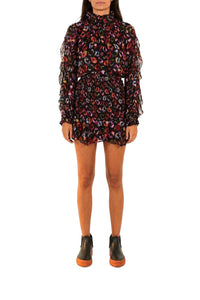 Robe courte Ikat-Dyed Leopard - Noir