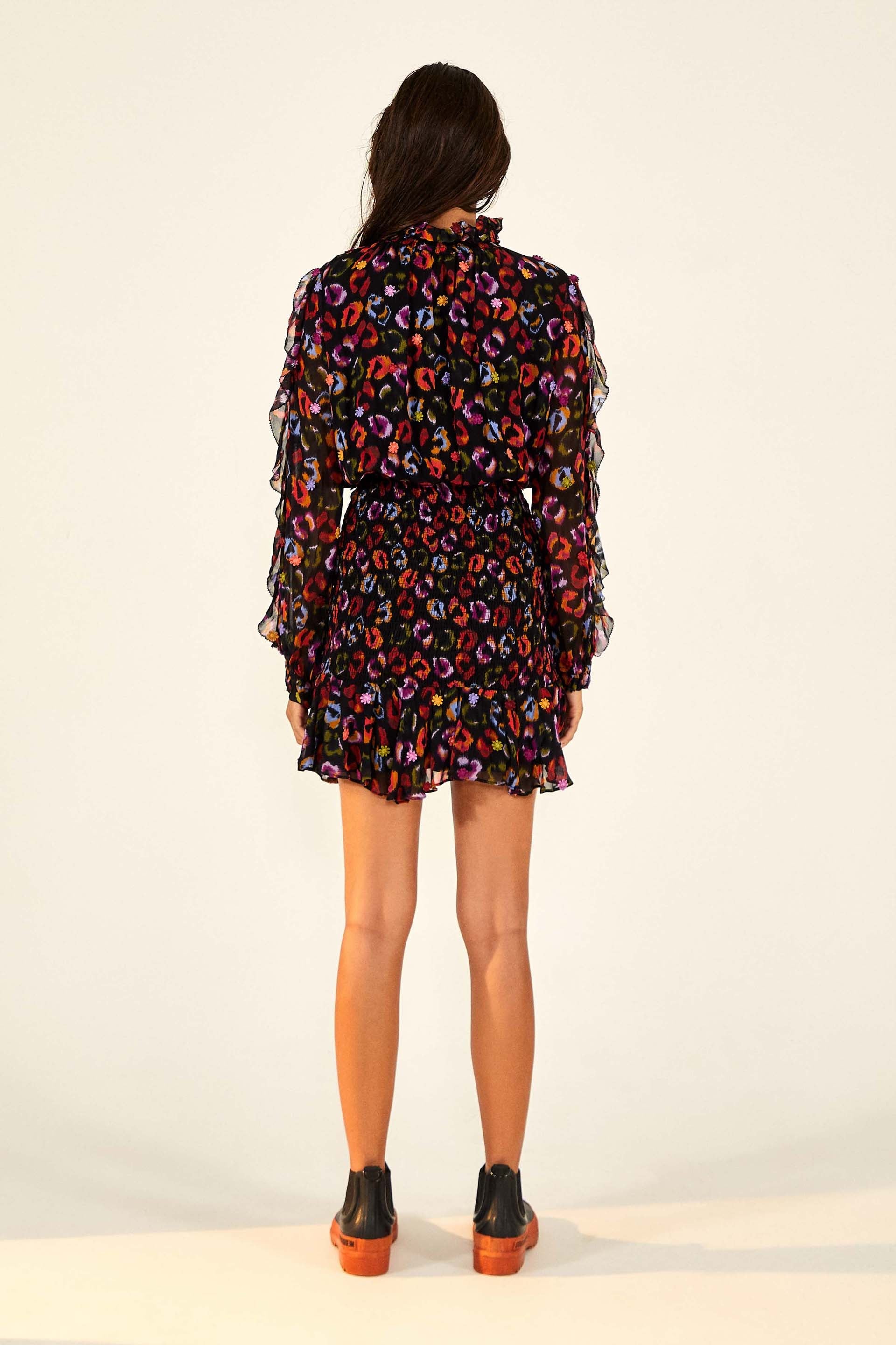 Robe courte Ikat-Dyed Leopard - Noir
