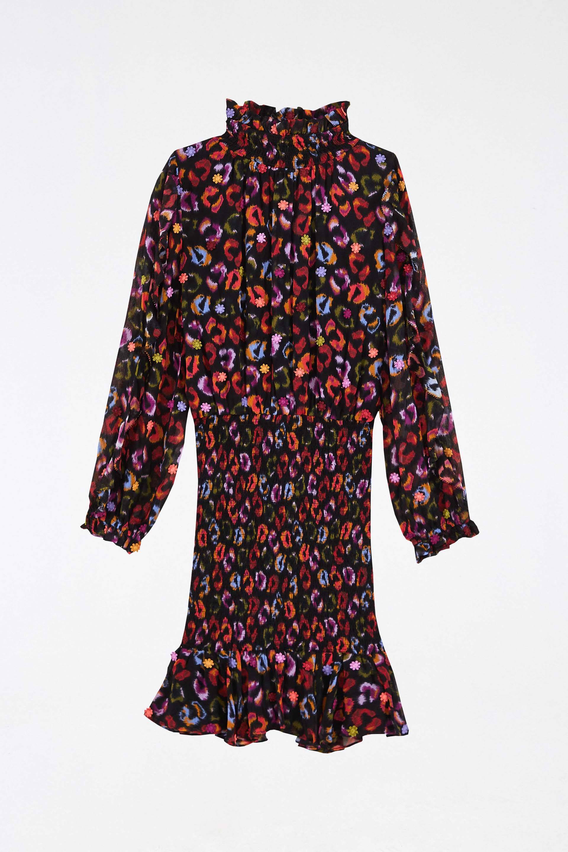 Robe courte Ikat-Dyed Leopard - Noir