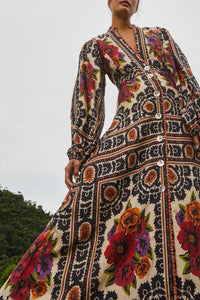 Robe longue Flower Tapestry - Beige