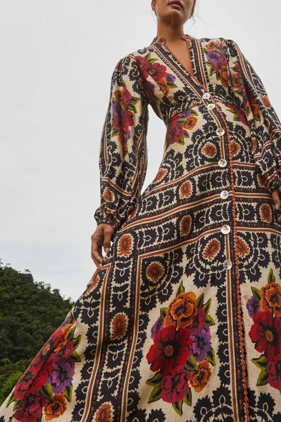 Robe longue Flower Tapestry - Beige