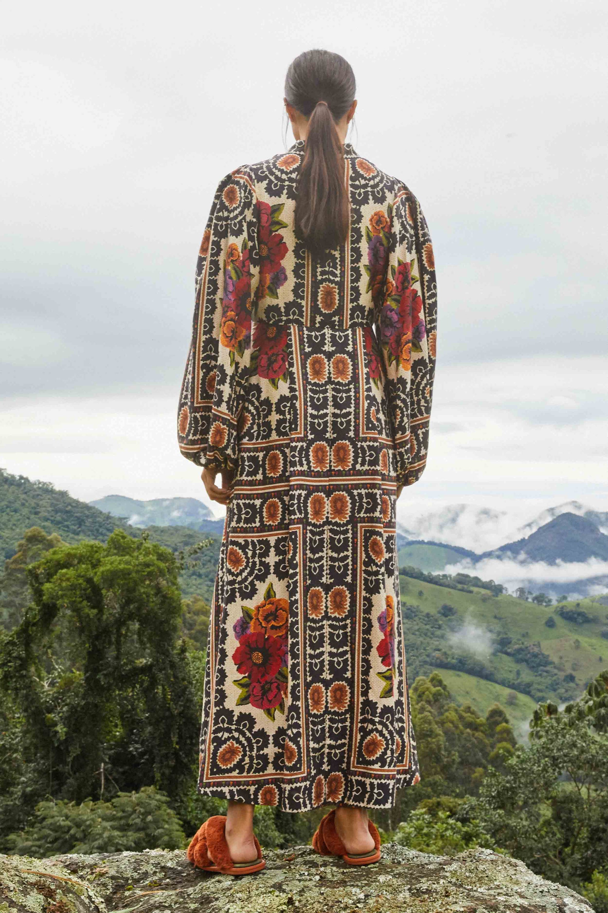 Robe longue Flower Tapestry - Beige