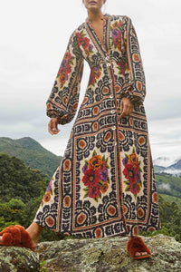Robe longue Flower Tapestry - Beige