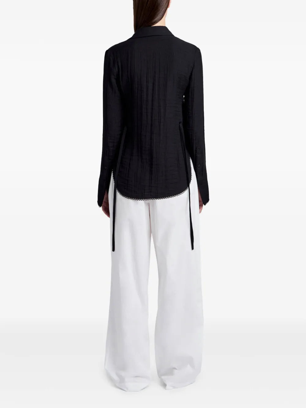Drawstring blouse with scalloped hem - Black