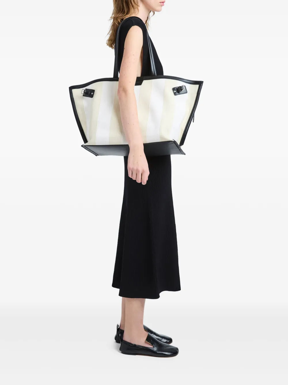 Grand sac Days en toile rayée - Resin & White
