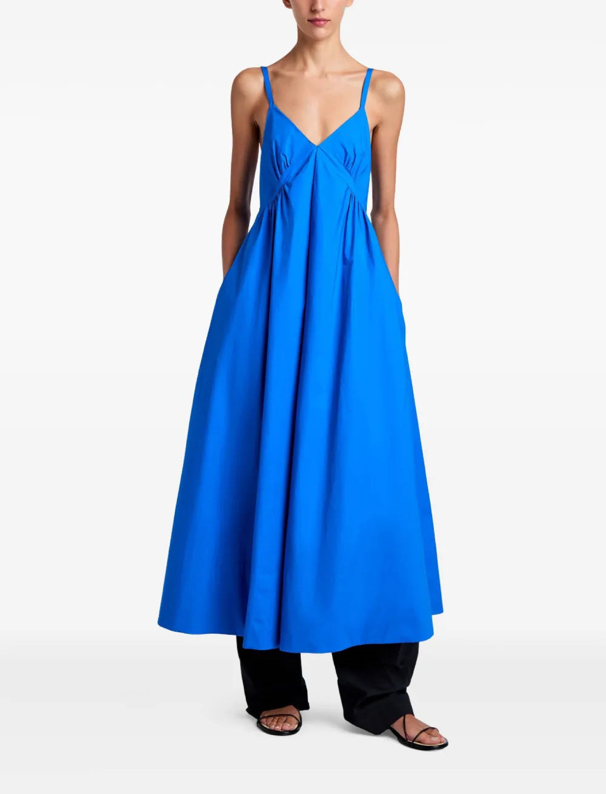 Robe Barker à bretelles en popeline - Cyan