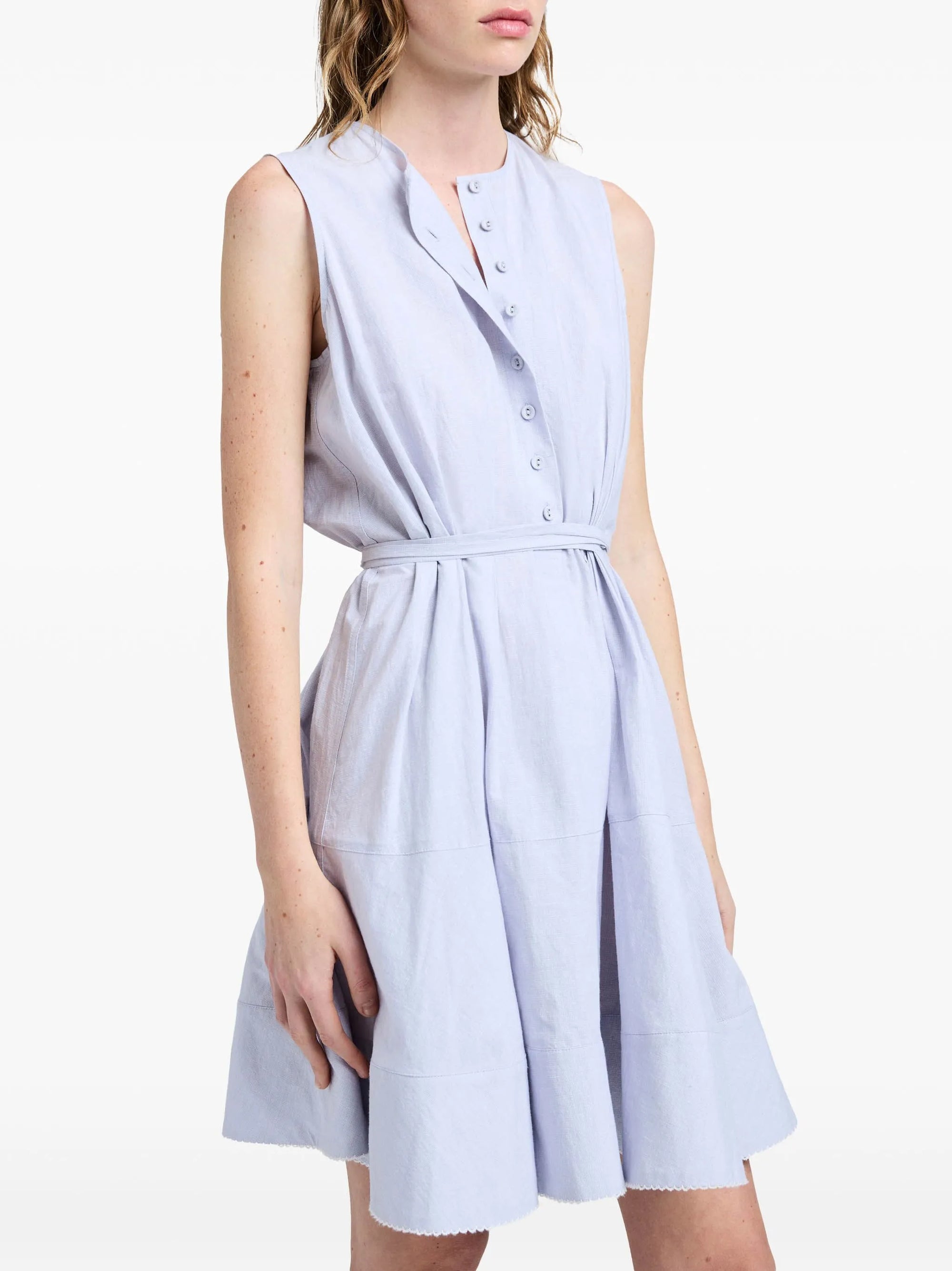 Robe chemise Kenziz sans manches en lin - Light Oxford Melange