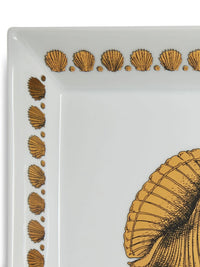 Giro di Conchiglie square porcelain plate - Gold & Black & White