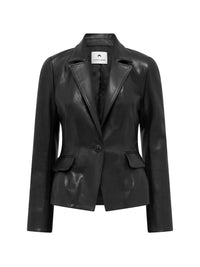 Satin Grain Leather Fitted Jacket - Noir