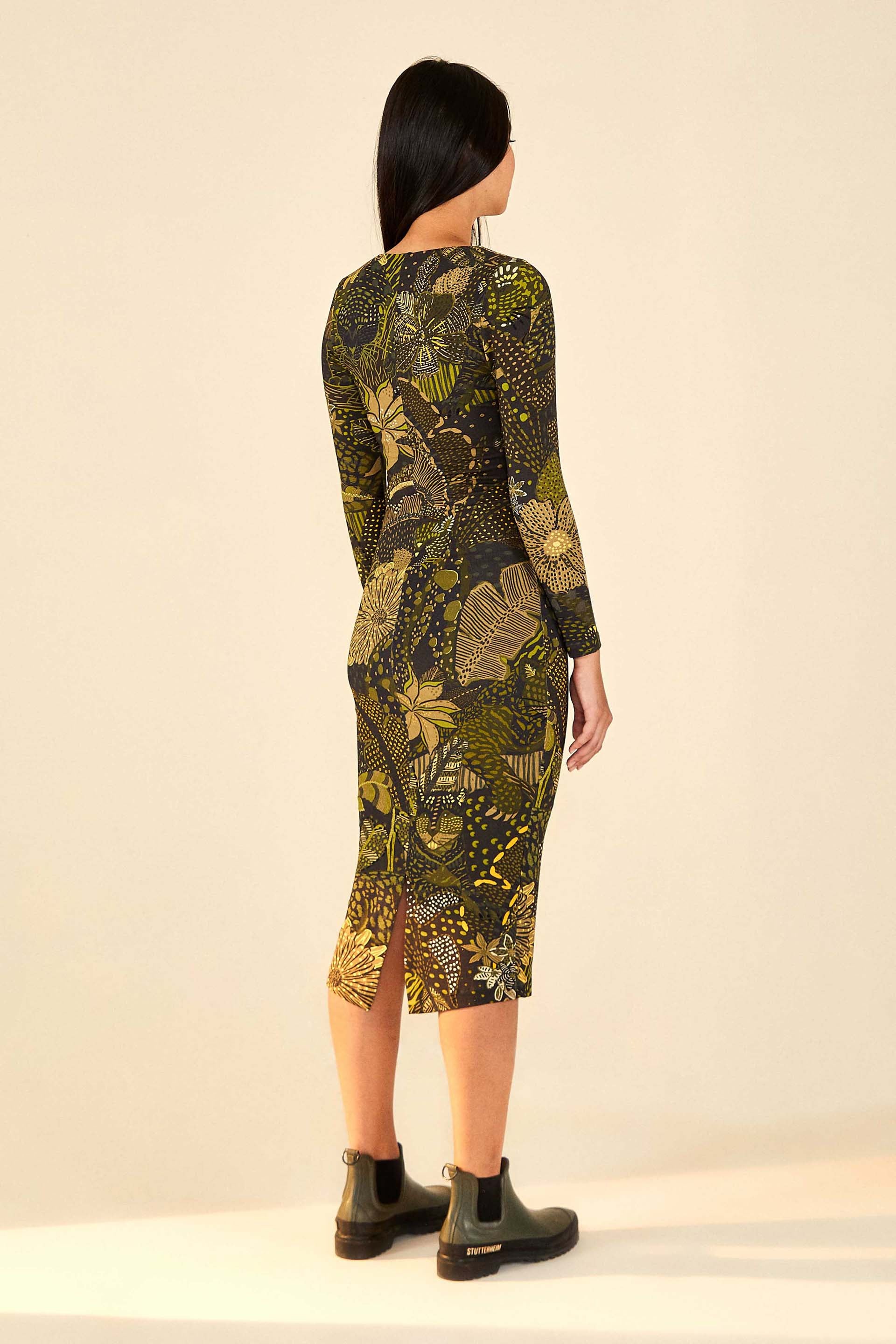 Robe midi Jersey Cool Leopard - Vert